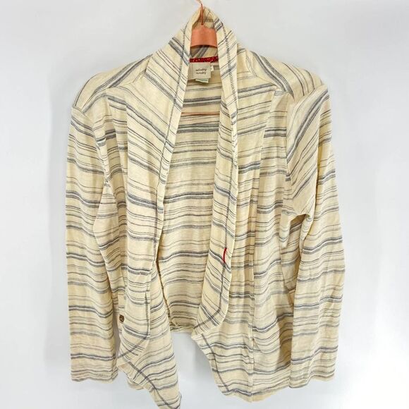 Anthropologie Saturday Sunday Gray cream stripe Open front Cardigan womens small - Picture 1 of 5